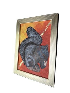 Framed Original Squirrel Painting in Black and Orange